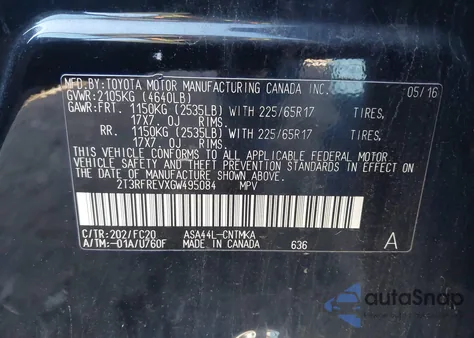 2016 Toyota Rav4 Xle from USA, damaged, VIN 2T3RFREVXGW495084